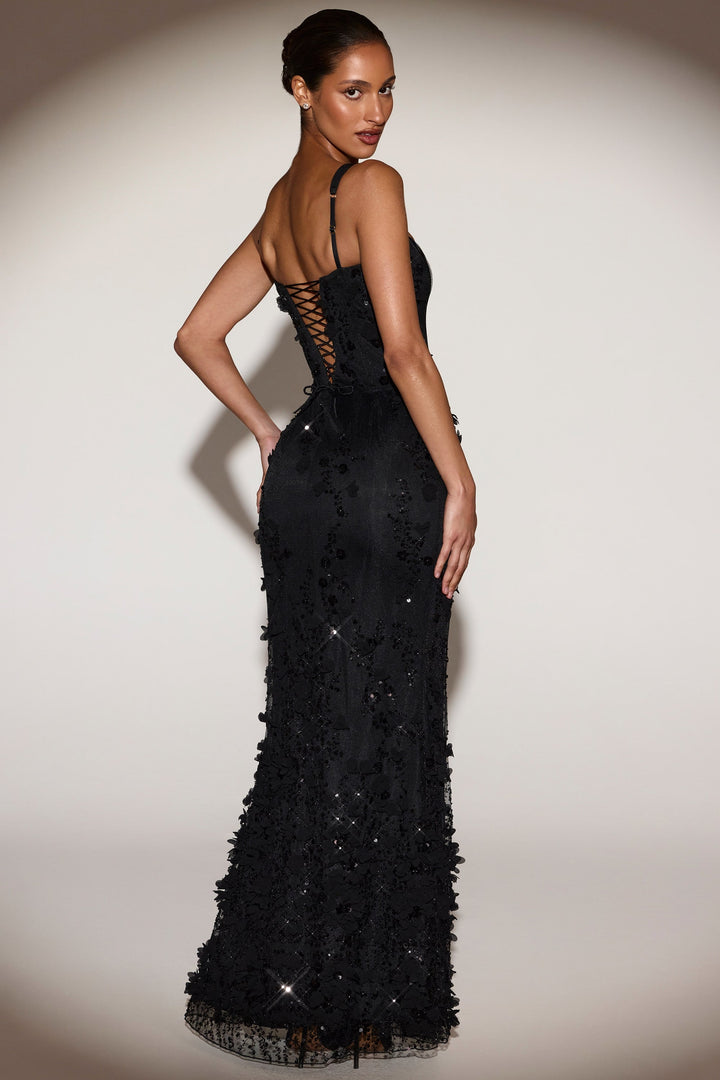 LUNEÁ - Embellished Fishtail Corset Gown in Black