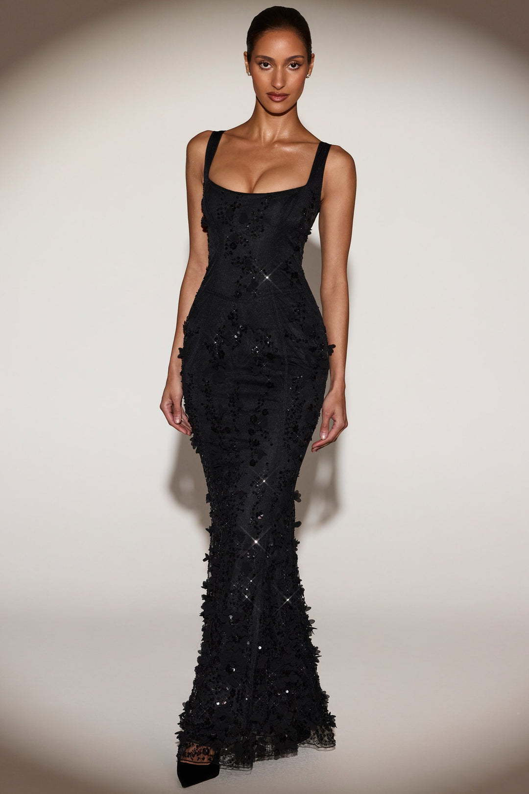 LUNEÁ - Embellished Fishtail Corset Gown in Black