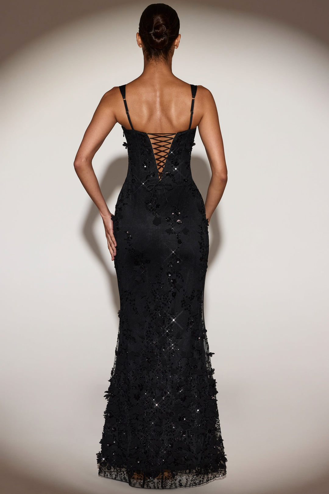 LUNEÁ - Embellished Fishtail Corset Gown in Black