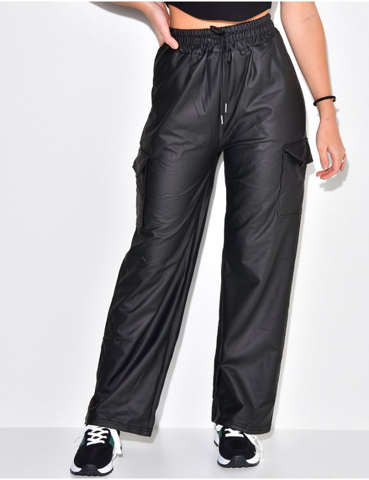 Faux Leather Cargo Pants