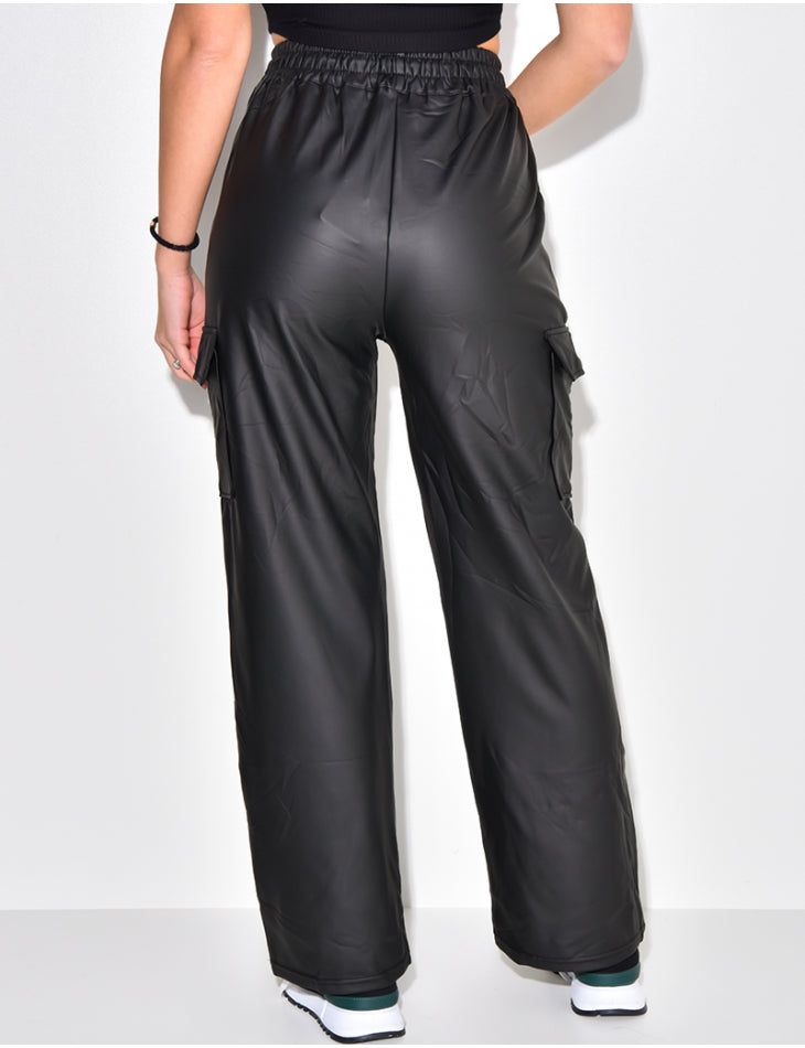 Faux Leather Cargo Pants
