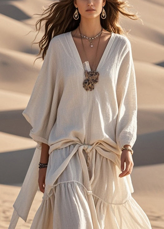 Original Design Apricot Oversized Patchwork Cotton Maxi Dresses Summer