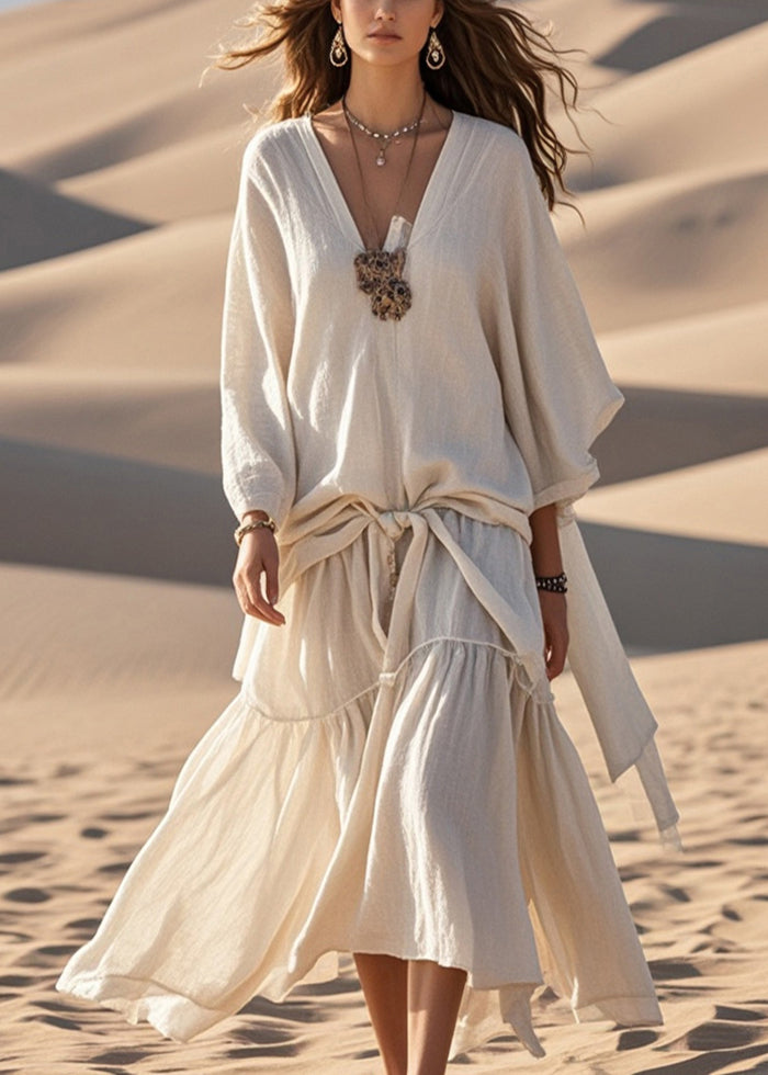 Original Design Apricot Oversized Patchwork Cotton Maxi Dresses Summer