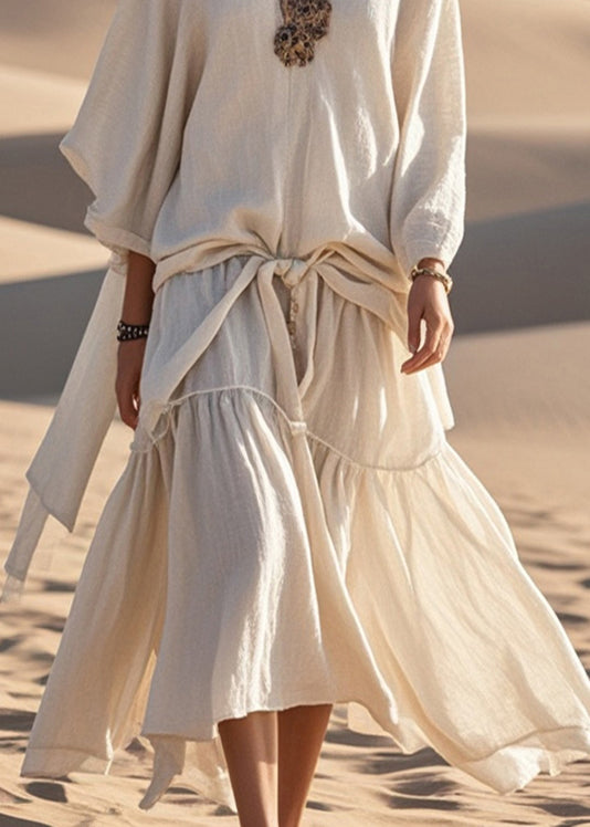 Original Design Apricot Oversized Patchwork Cotton Maxi Dresses Summer