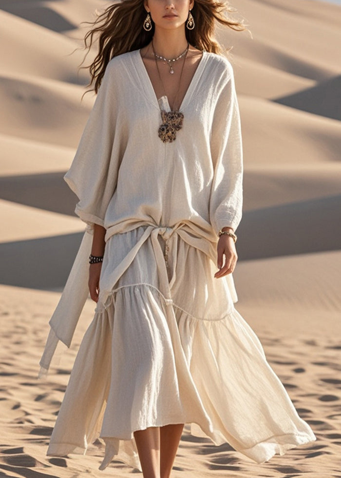 Original Design Apricot Oversized Patchwork Cotton Maxi Dresses Summer