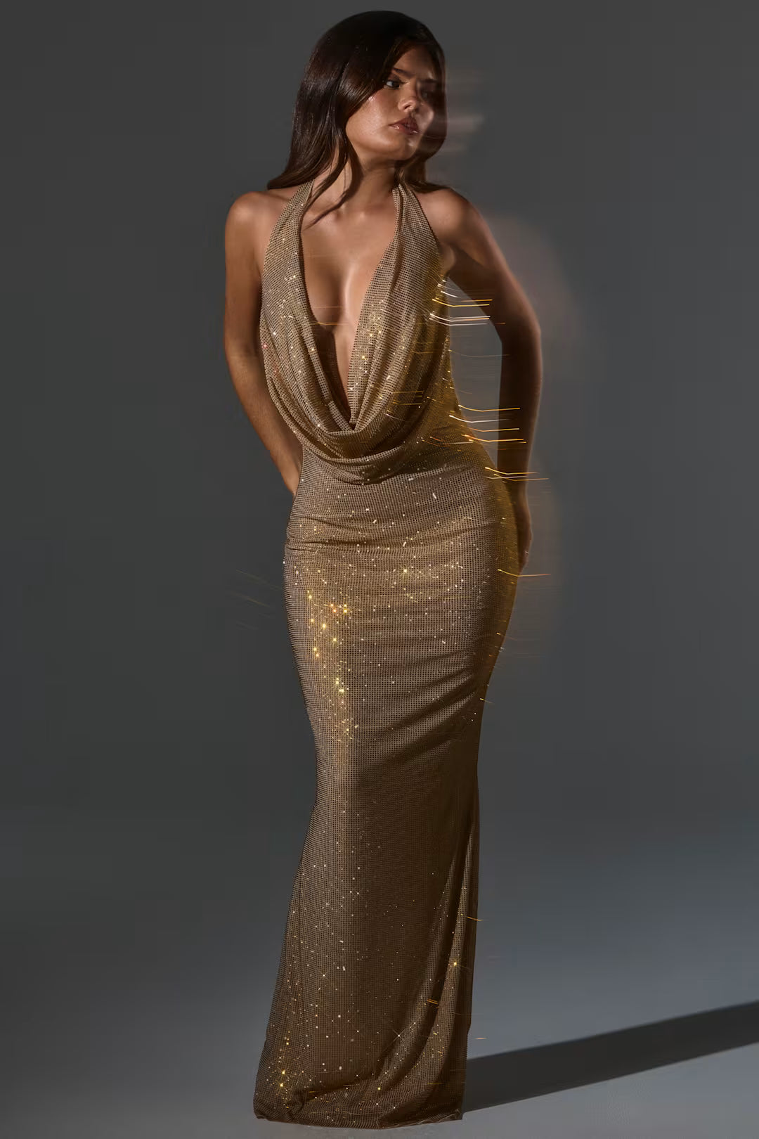 LUNEÁ - Feyre Cowl-Neck Gown in Black