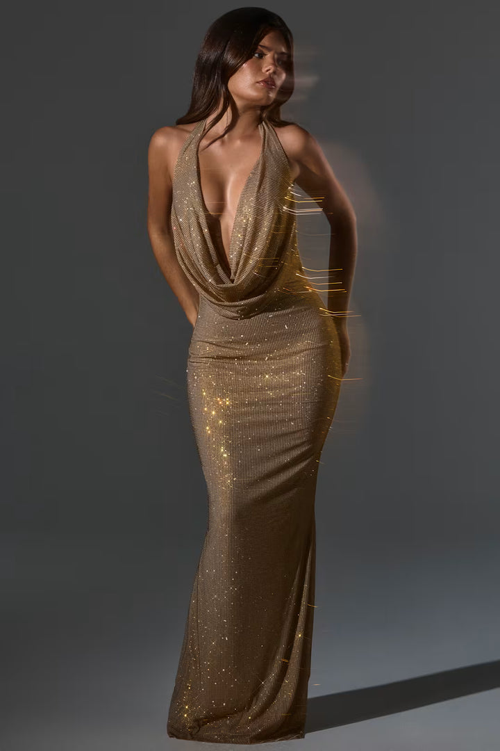 LUNEÁ - Feyre Cowl-Neck Gown in Black