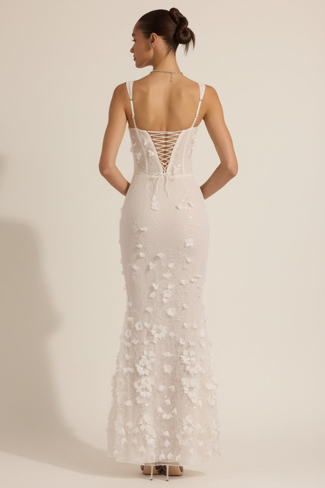 LUNEÁ - Embellished Fishtail Corset Gown in White