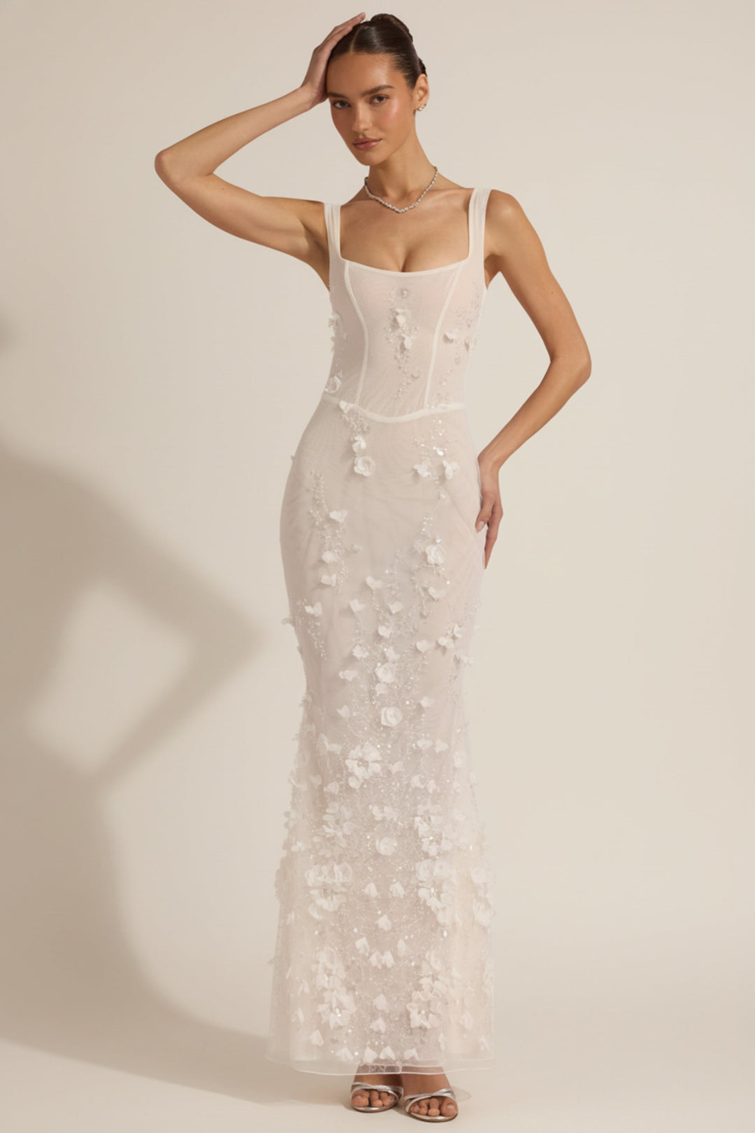 LUNEÁ - Embellished Fishtail Corset Gown in White