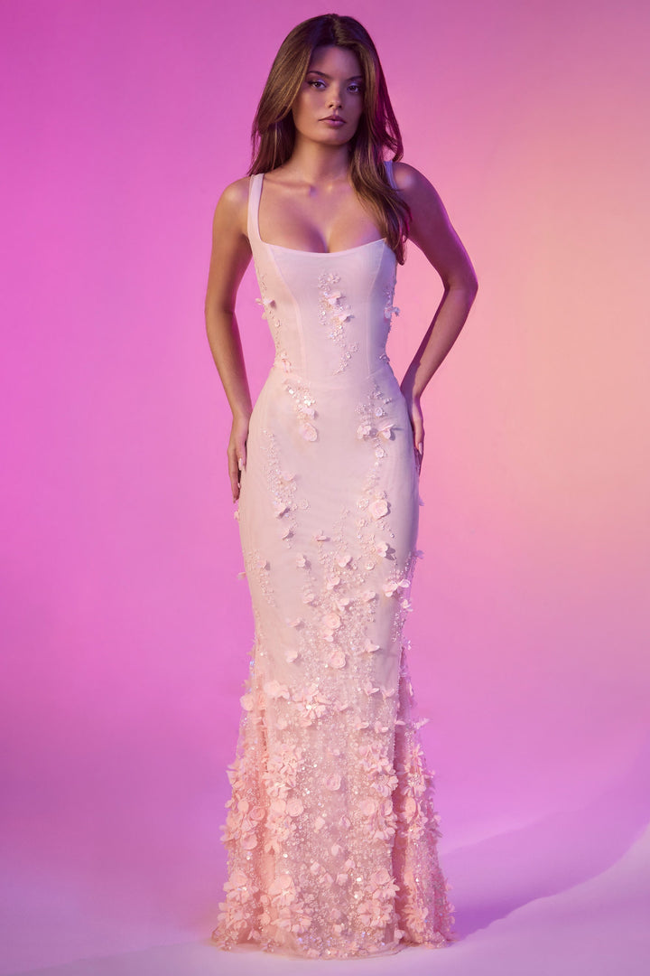 LUNEÁ - Embellished Fishtail Corset Gown in Pink
