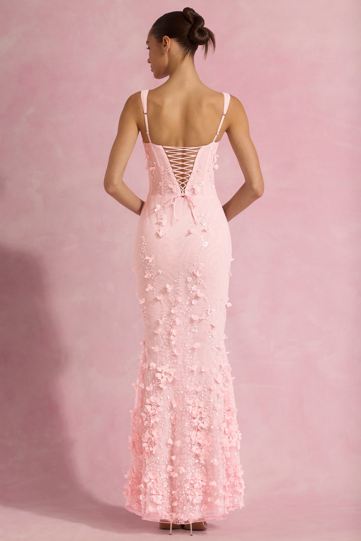 LUNEÁ - Embellished Fishtail Corset Gown in Pink