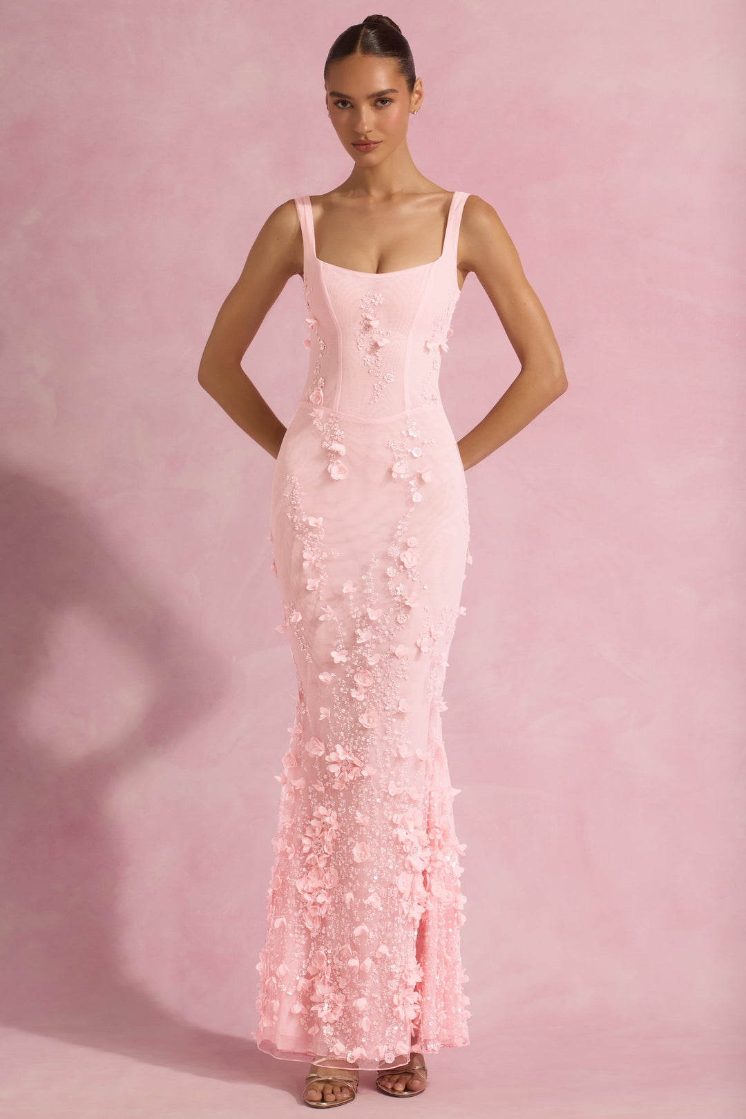 LUNEÁ - Embellished Fishtail Corset Gown in Pink