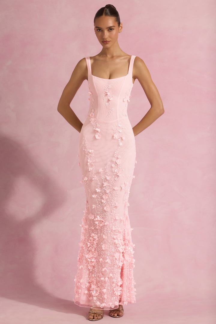 LUNEÁ - Embellished Fishtail Corset Gown in Pink