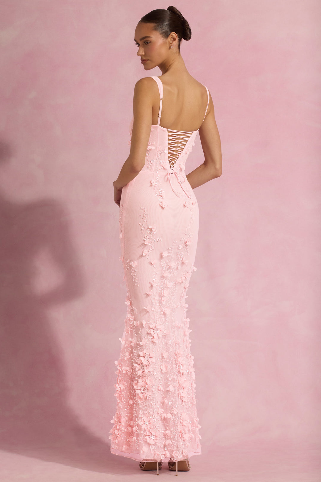 LUNEÁ - Embellished Fishtail Corset Gown in Pink