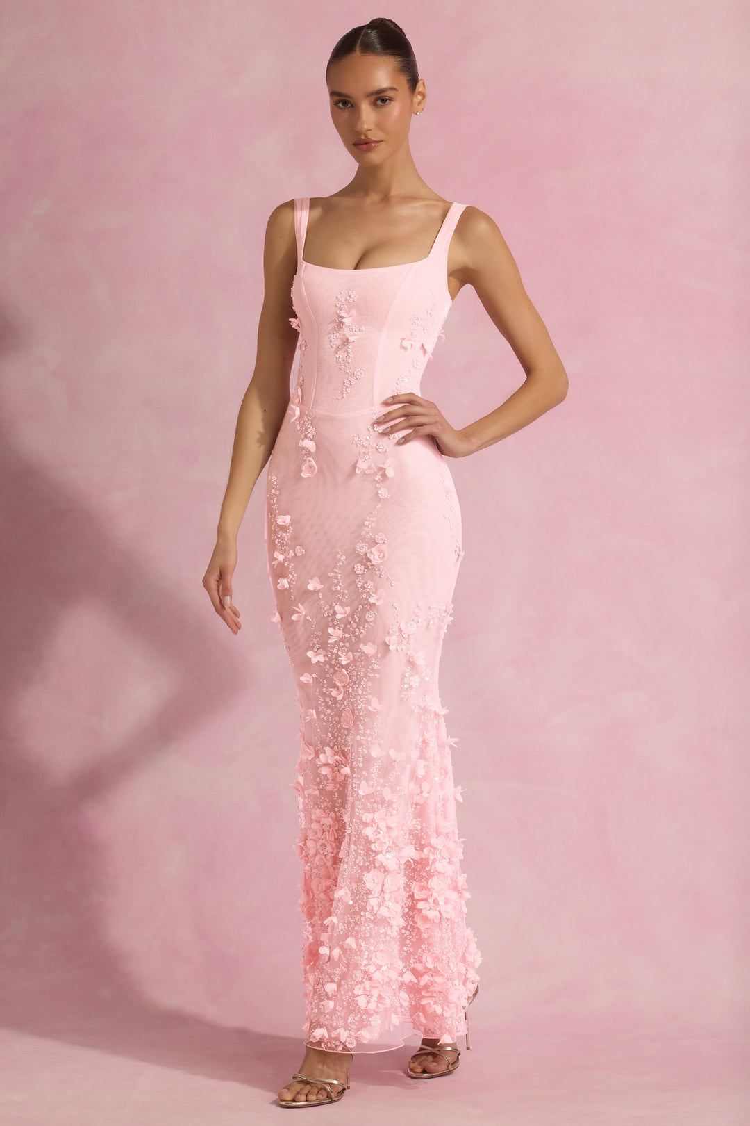 LUNEÁ - Embellished Fishtail Corset Gown in Pink