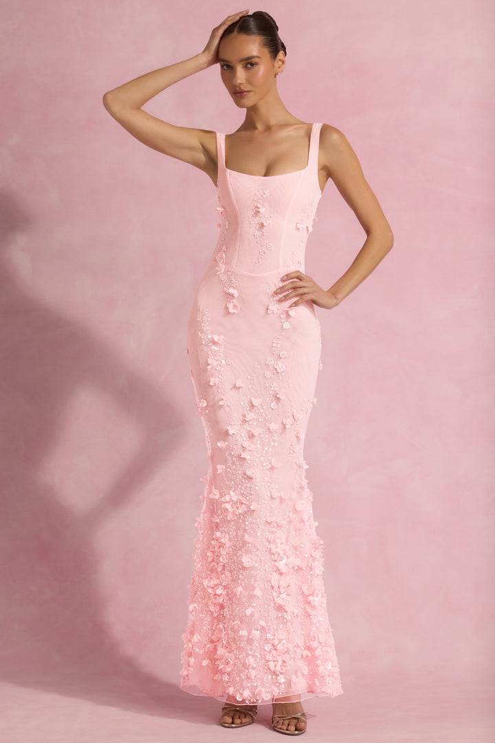 LUNEÁ - Embellished Fishtail Corset Gown in Pink